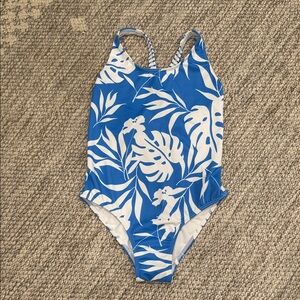 Roxy Kids Blue and White Leaf Print One Piece